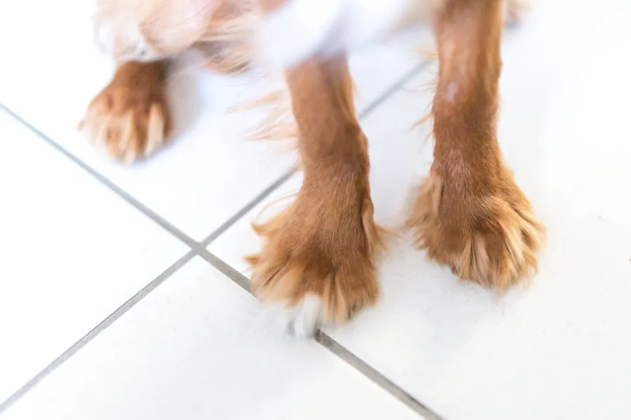 Zampe di un cane durante un esercizio tra le barre